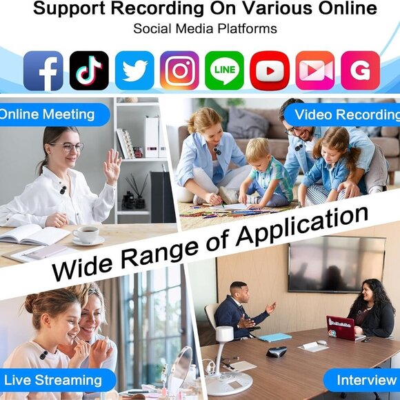 Wireless Lavalier Microphone,3 in 1 Mini Wireless Microphone w/ Noise Reduction - Picture 7 of 10